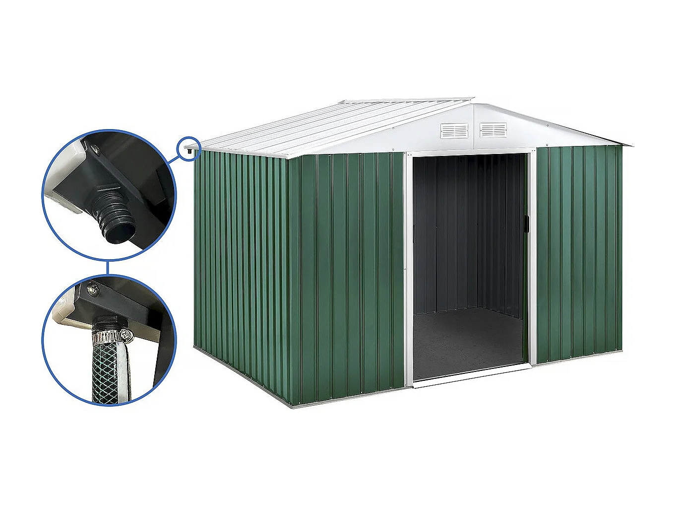 Abri de jardin métal - "Rosas " - 7,06 m² avec gouttière - Vert