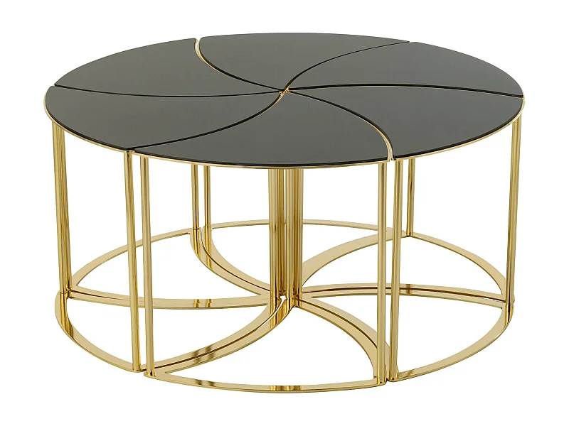 Table basse design métal doré et verre noir style contemporain