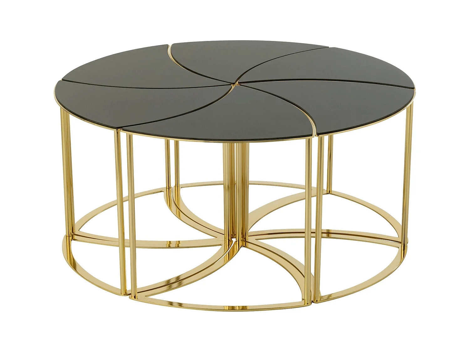 Table basse design métal doré et verre noir style contemporain