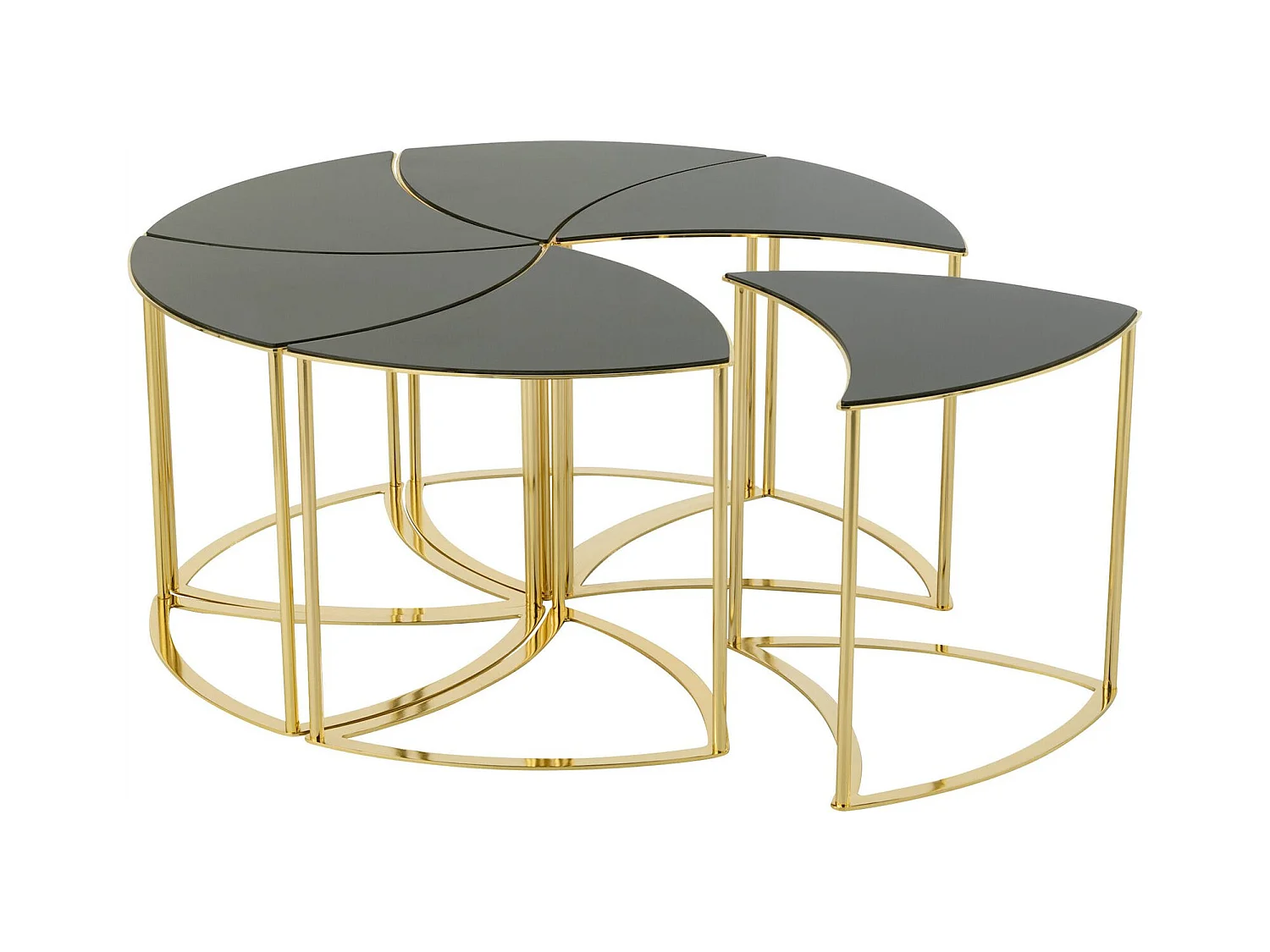 Table basse design métal doré et verre noir style contemporain