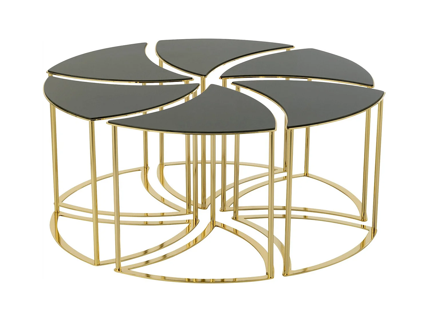 Table basse design métal doré et verre noir style contemporain