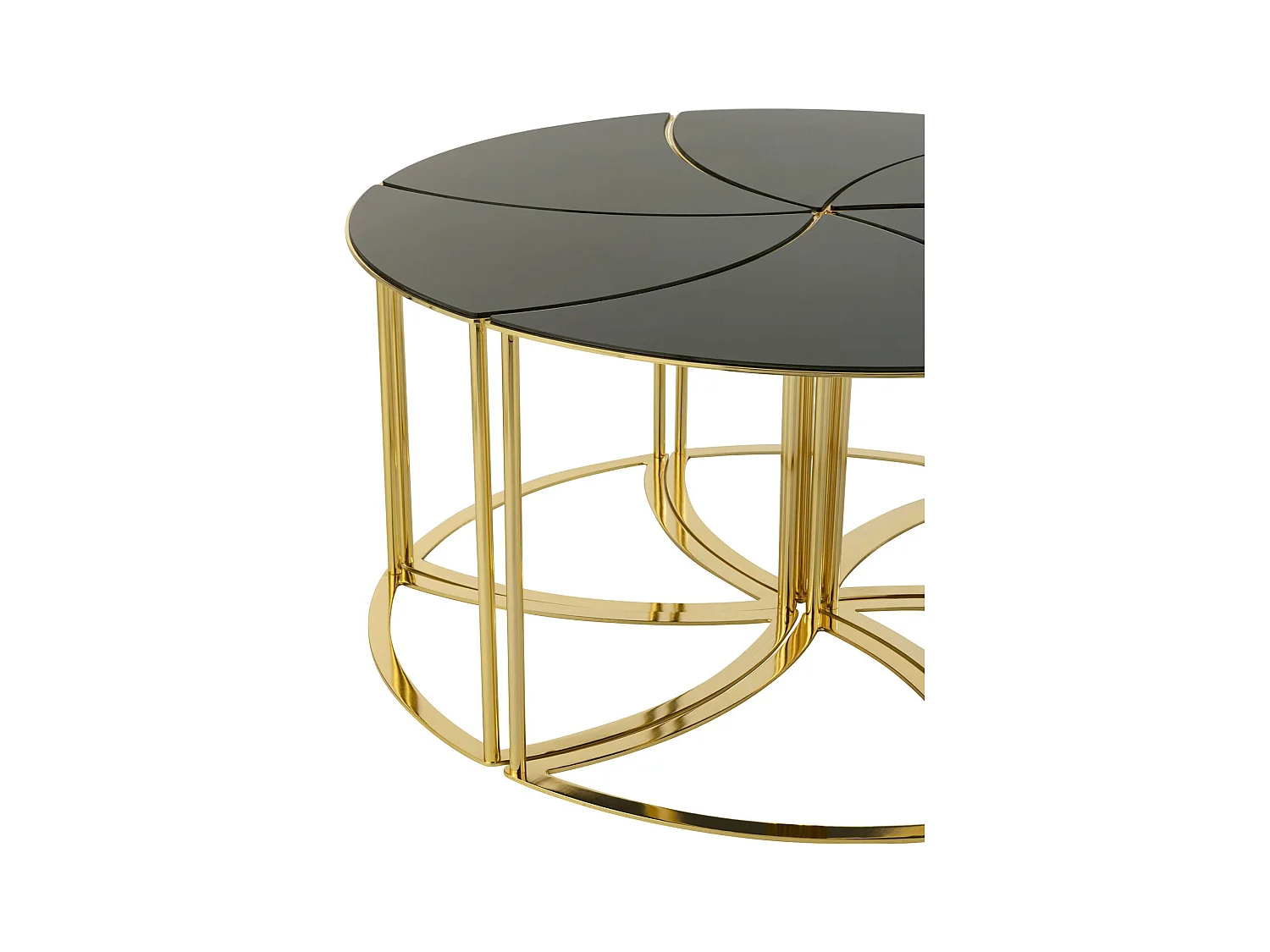 Table basse design métal doré et verre noir style contemporain