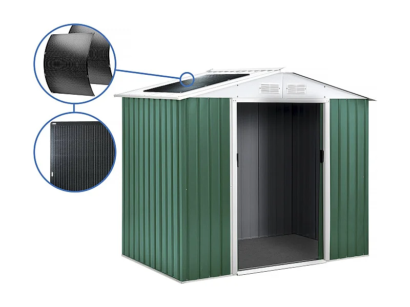 Abrigo de jardim em metal "Rosas" com painéis solares integrados - 4,07 m²