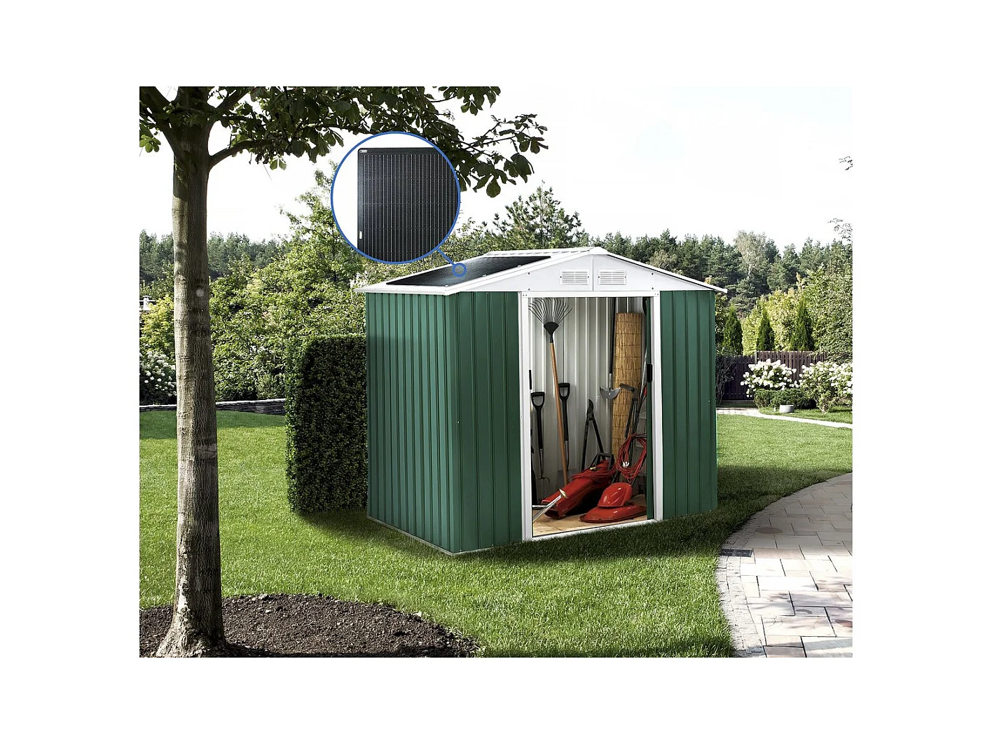 Abrigo de jardim em metal "Rosas" com painéis solares integrados - 4,07 m²