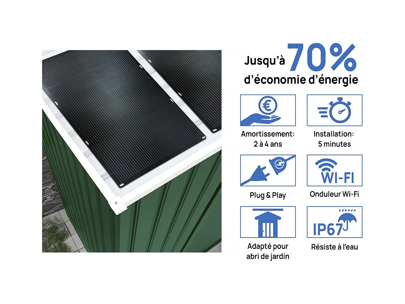 Abrigo de jardim em metal "Rosas" com painéis solares integrados - 4,07 m²