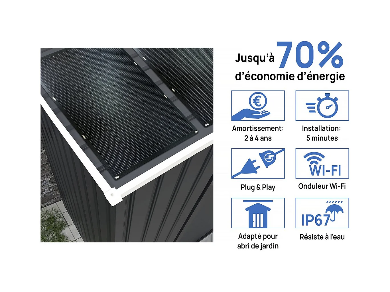 Abri de jardin métal - "Vegas" - 7.06 m² avec panneaux solaires - Gris