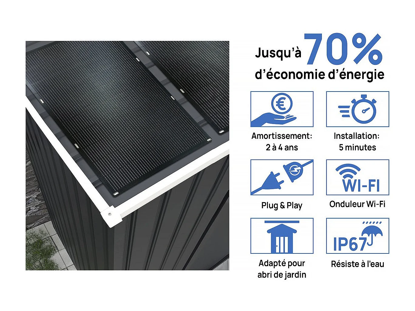 Abri de jardin métal - "Vegas" - 7.06 m² avec panneaux solaires - Gris