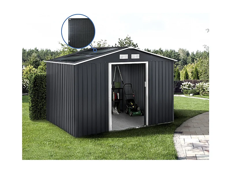 Gerätehaus aus Metall - "Vegas" - 7,06 m² mit Solarpaneelen - Grau