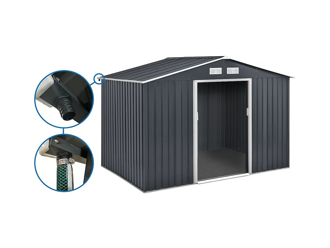 Gerätehaus aus Metall - "Vegas" - 8,83 m² mit Dachrinne - Grau