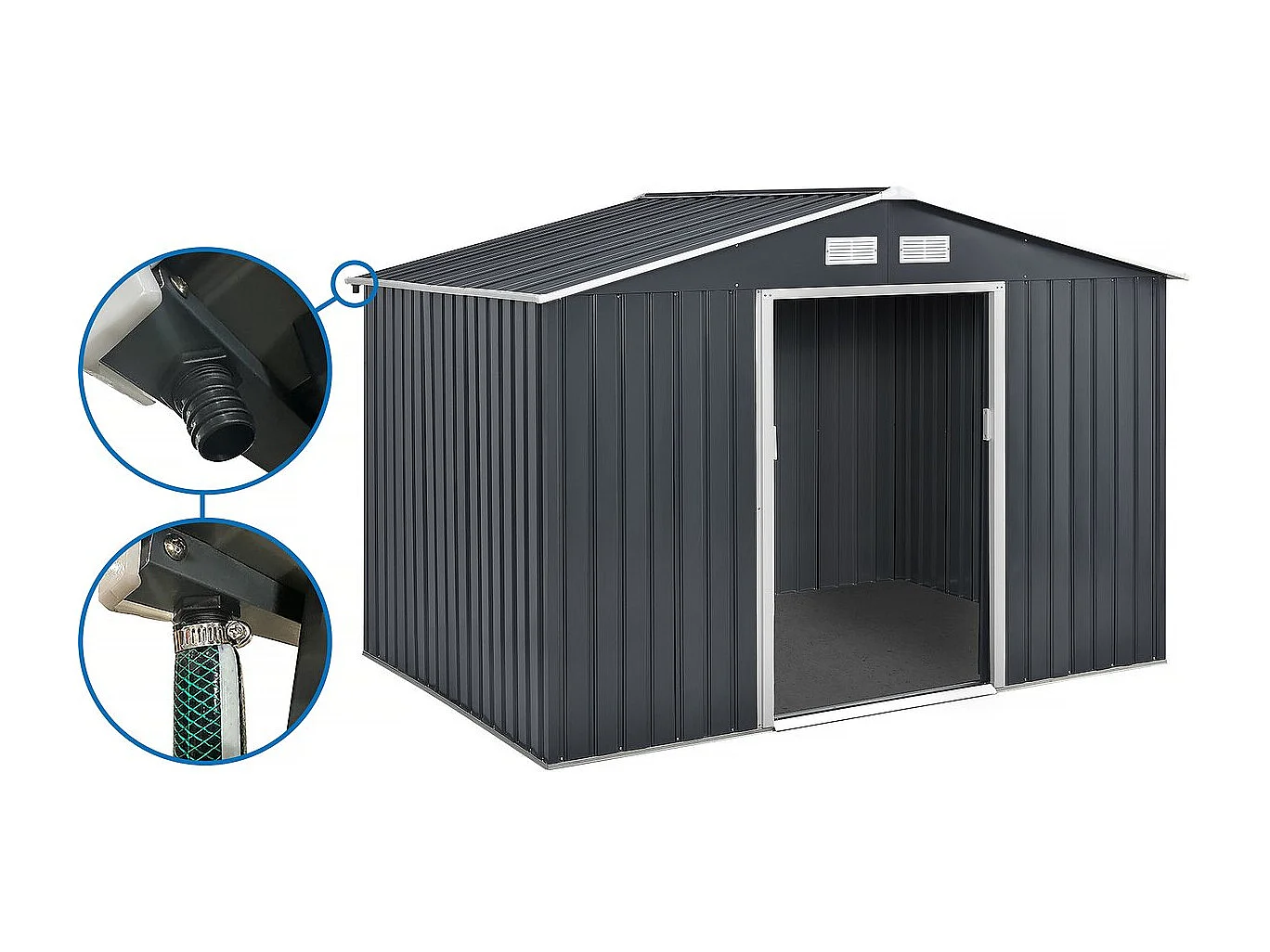 Abri de jardin métal - "Vegas" - 8,83 m² avec gouttière - Gris