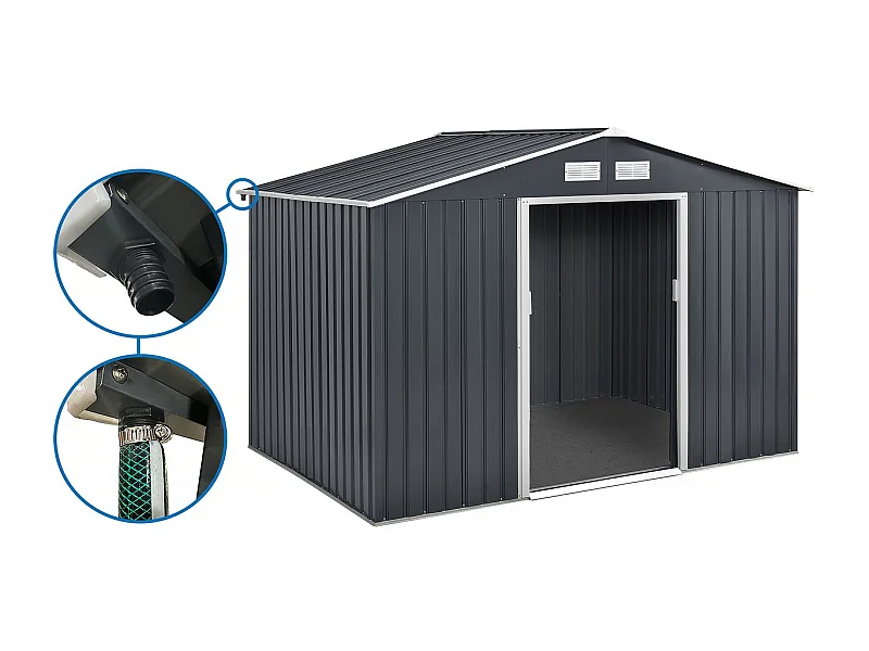 Abri de jardin métal - "Vegas" - 8,83 m² avec gouttière - Gris