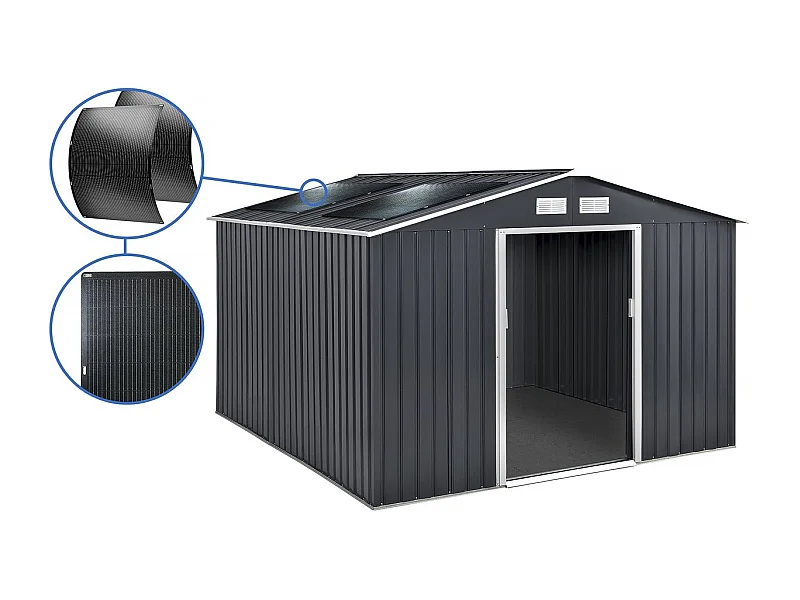 Cobertizo de jardín metálico - "Vegas" - 12,98 m² con paneles solares