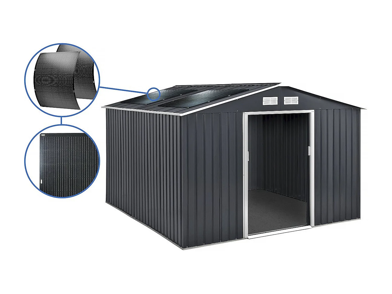 Abrigo de jardim metálico - "Vegas" - 12,98 m² com painéis solares