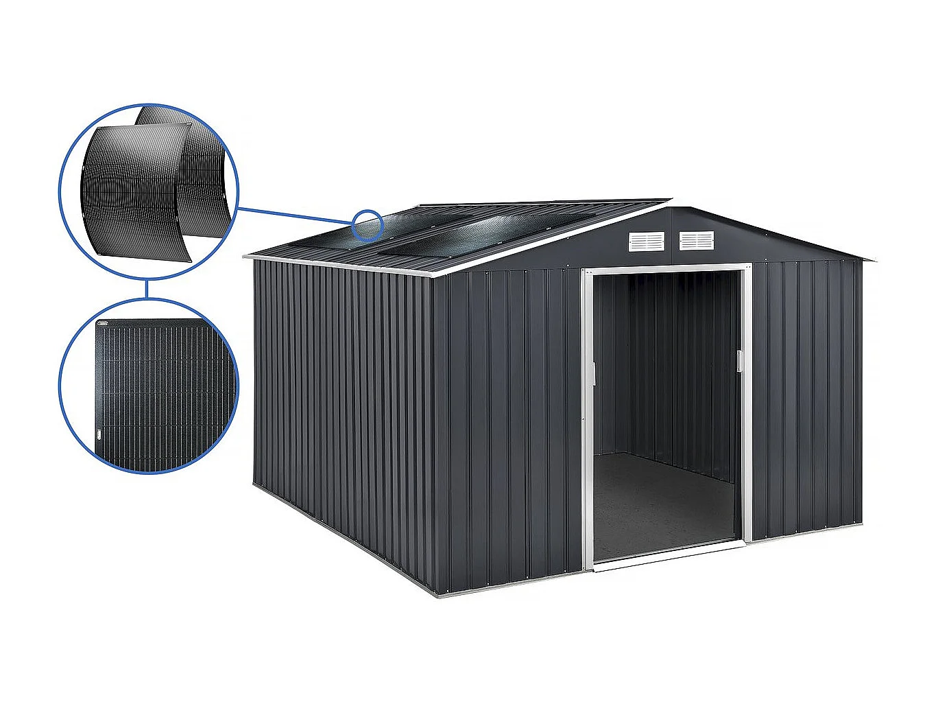 Cobertizo de jardín metálico - "Vegas" - 12,98 m² con paneles solares