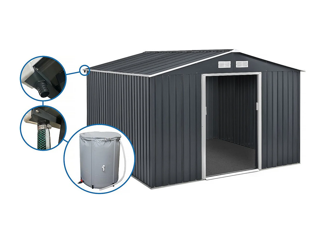 Abrigo de jardim metálico - "Vegas" - 12,98 m² com calha e coletor de água - "Vegas"