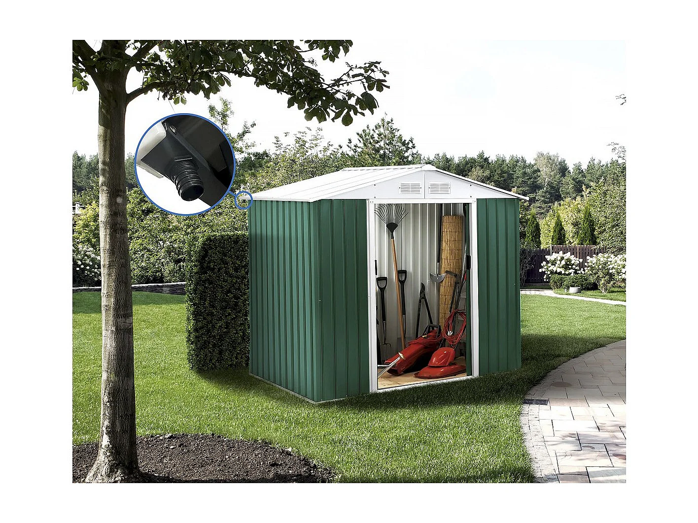 Tuinhuisje metaal - "Rosas "- 4,07 m² met goot - Groen