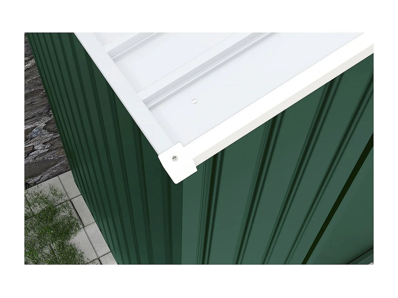 Gerätehaus aus Metall - "Rosas "- 4,07 m² mit Dachrinne - Grün