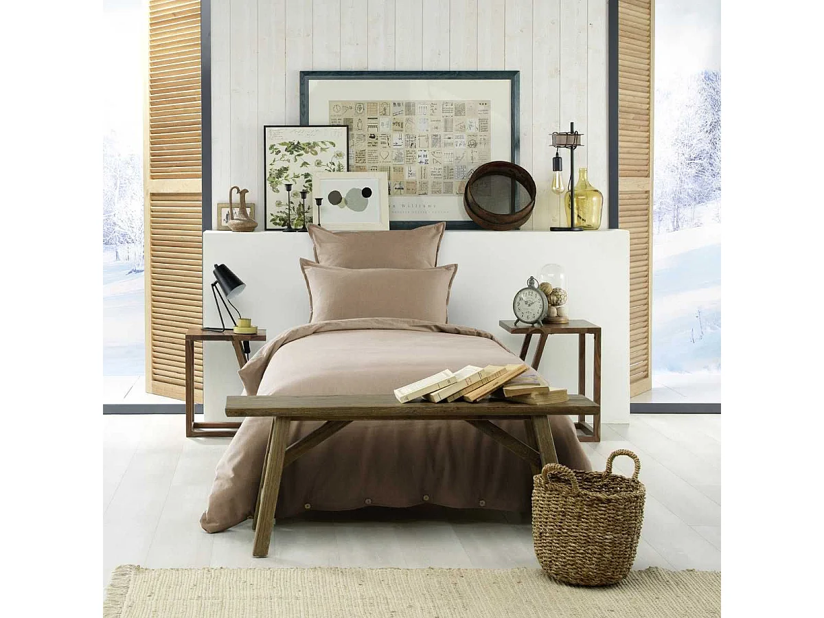 Taie d'oreiller 50x70cm en flanelle de coton unie coloris Ficelle - HEDDA