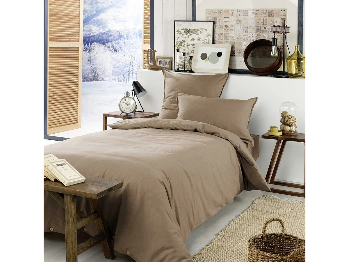 Taie d'oreiller 63x63cm en flanelle de coton coloris Ficelle - HEDDA