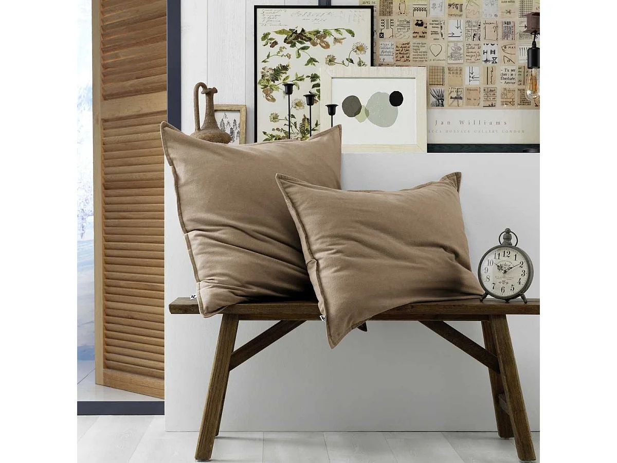 Taie d'oreiller 63x63cm en flanelle de coton coloris Ficelle - HEDDA