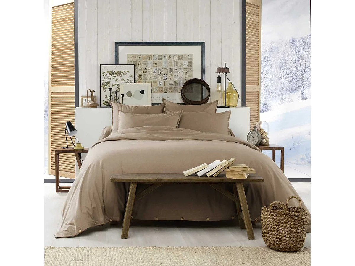 Taie d'oreiller 63x63cm en flanelle de coton coloris Ficelle - HEDDA