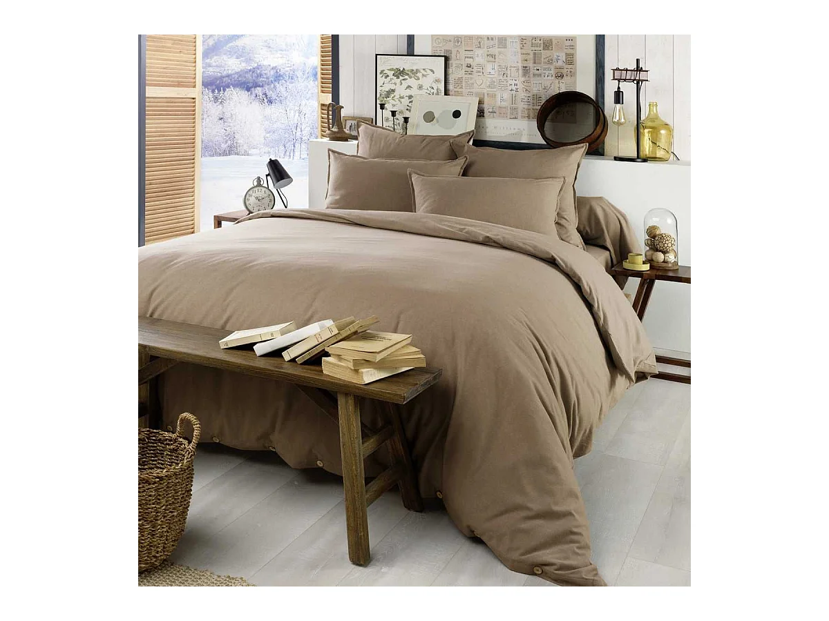 Taie de traversin 43x185cm en flanelle de coton coloris Ficelle - HEDDA