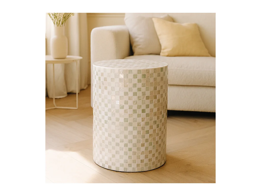 Now's Home - Meuble D'appoint  En Coquille De Capiz Vert 35x35xht50  Zina