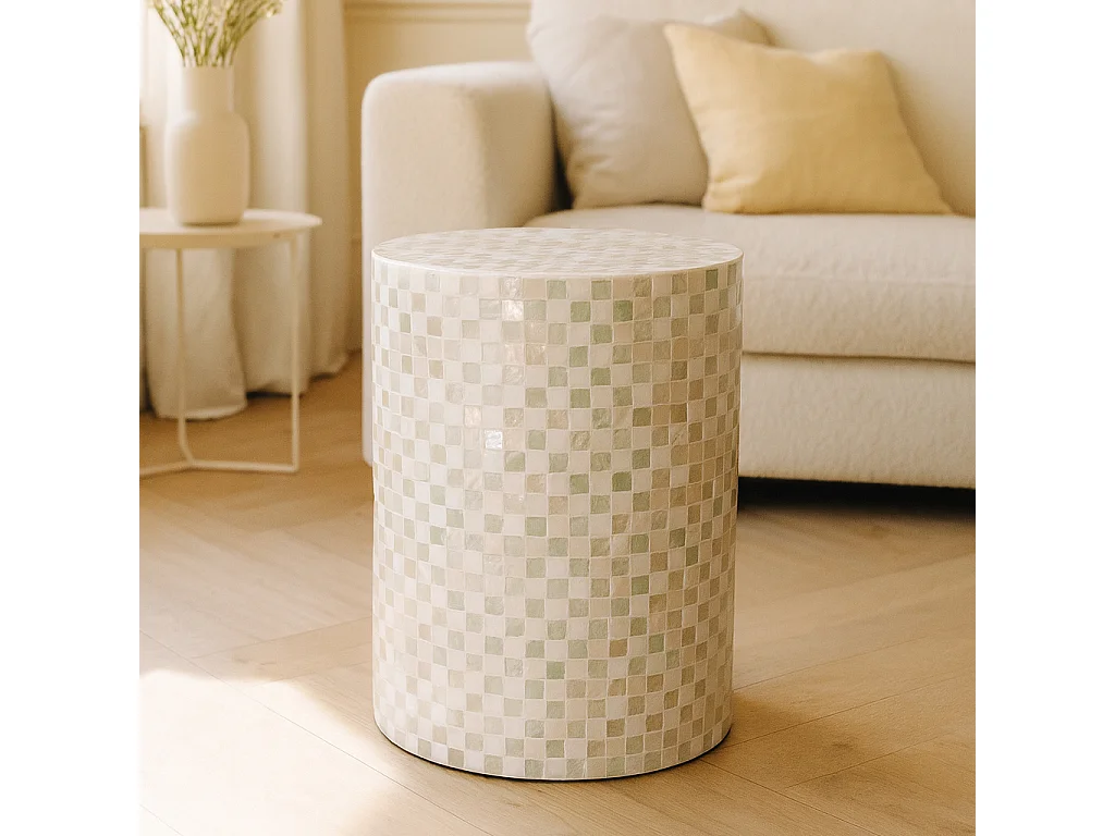 Now's Home - Meuble D'appoint  En Coquille De Capiz Vert 35x35xht50  Zina