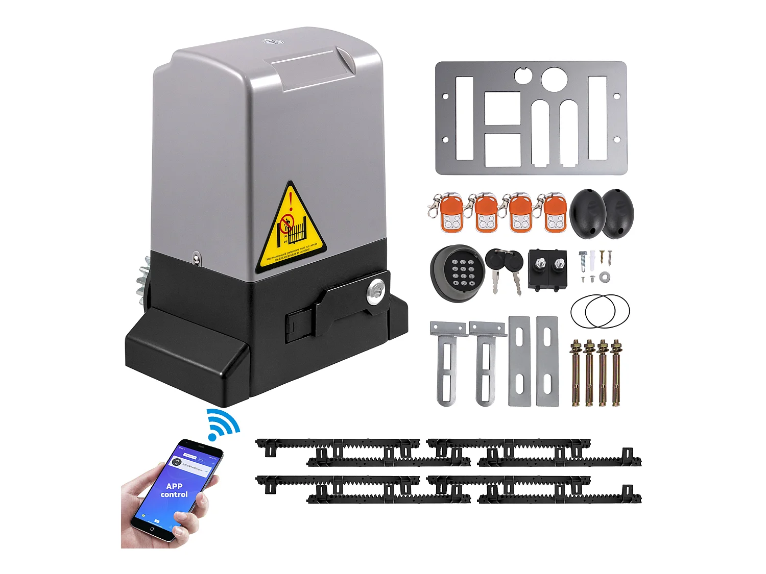 Ouvre-Porte Coulissant SucceBuy, Ouvre Portail Automatique 4 m avec 4 Télécommandes et Contrôle APP, Moteur de Portail Électrique pour Allée Roulante