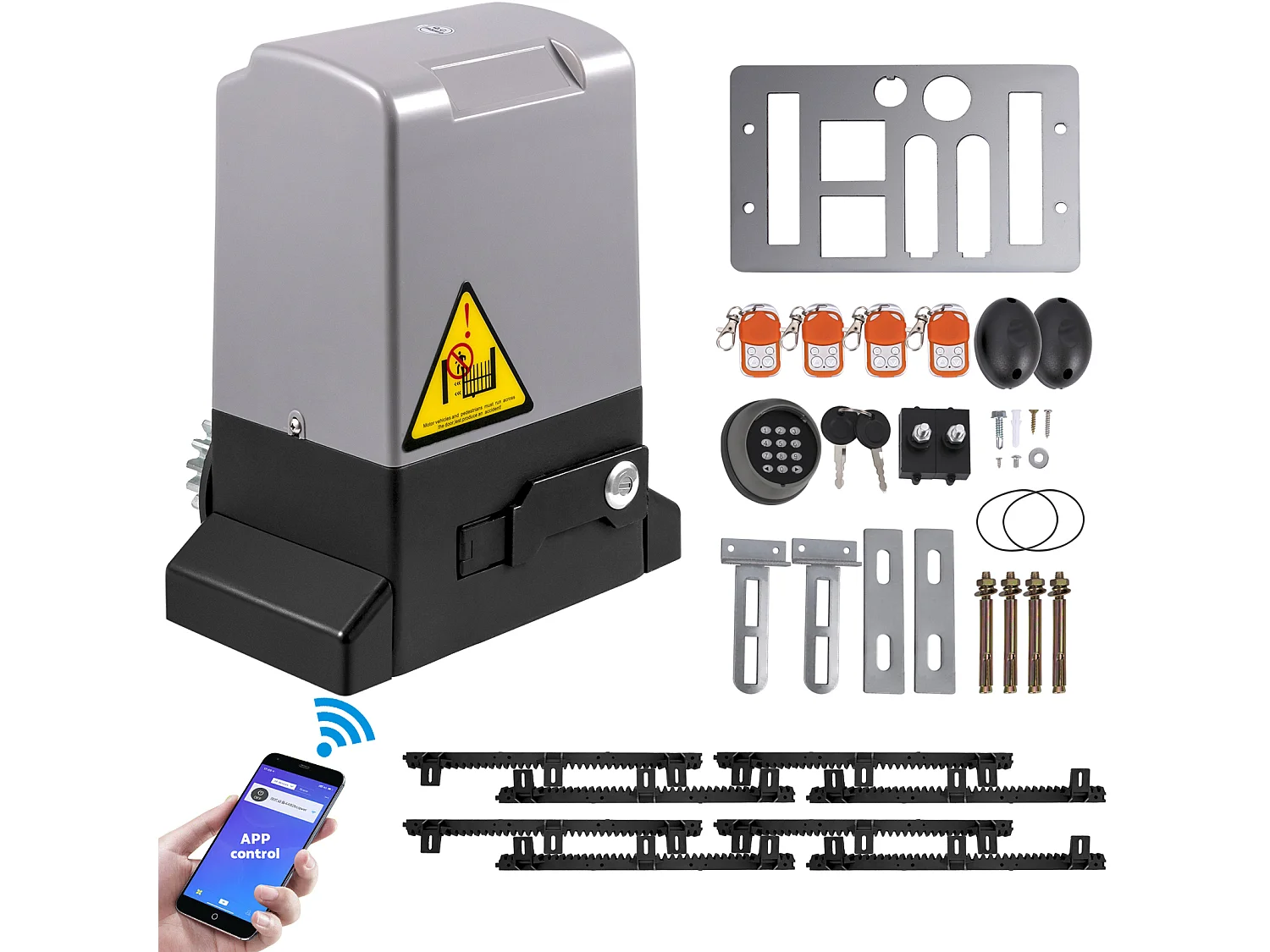 Ouvre-Porte Coulissant SucceBuy, Ouvre Portail Automatique 4 m avec 4 Télécommandes et Contrôle APP, Moteur de Portail Électrique pour Allée Roulante
