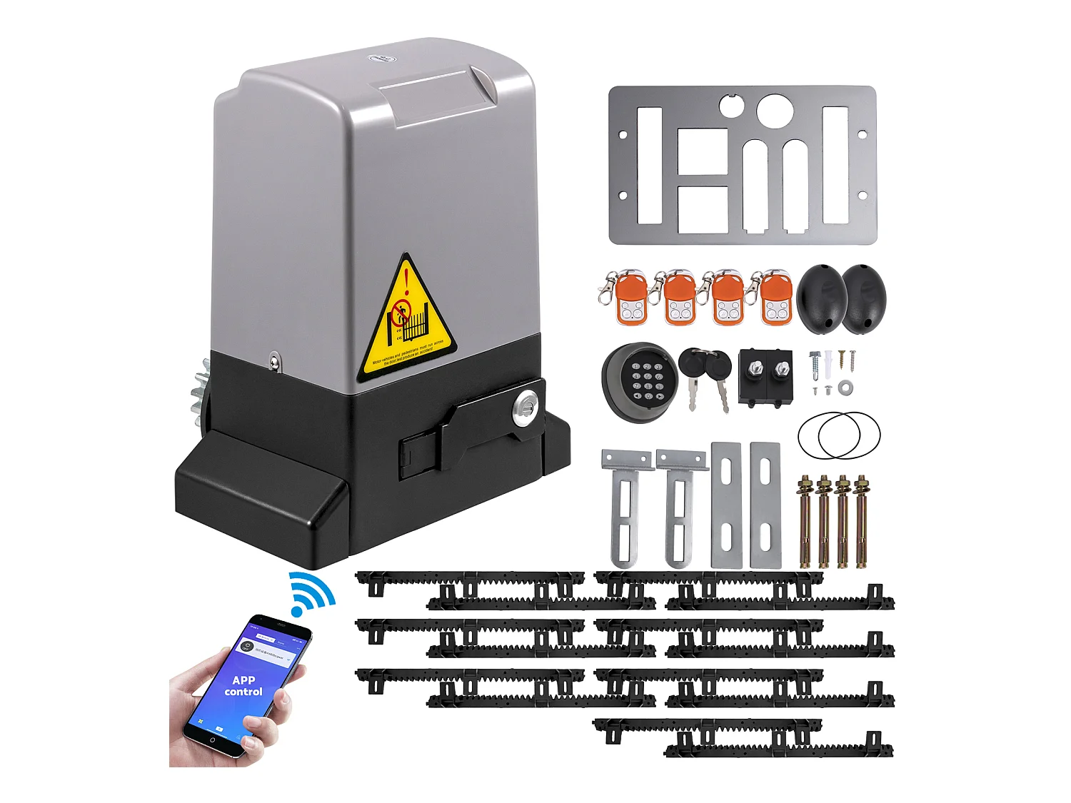 Ouvre-Porte Coulissant SucceBuy, Ouvre Portail Automatique 7 m avec 4 Télécommandes et Contrôle APP, Moteur de Portail Électrique pour Allée Roulante