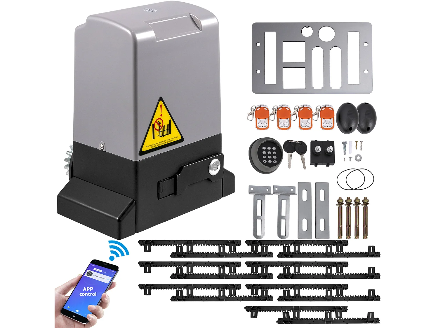 Ouvre-Porte Coulissant SucceBuy, Ouvre Portail Automatique 7 m avec 4 Télécommandes et Contrôle APP, Moteur de Portail Électrique pour Allée Roulante