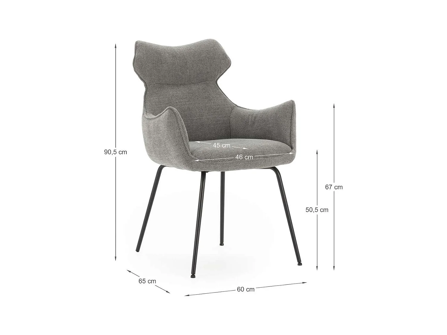Pack de 2 sillones modelo Dimitri tapizado textil gris, 90cm(alto) 60cm(ancho) 65cm(largo)