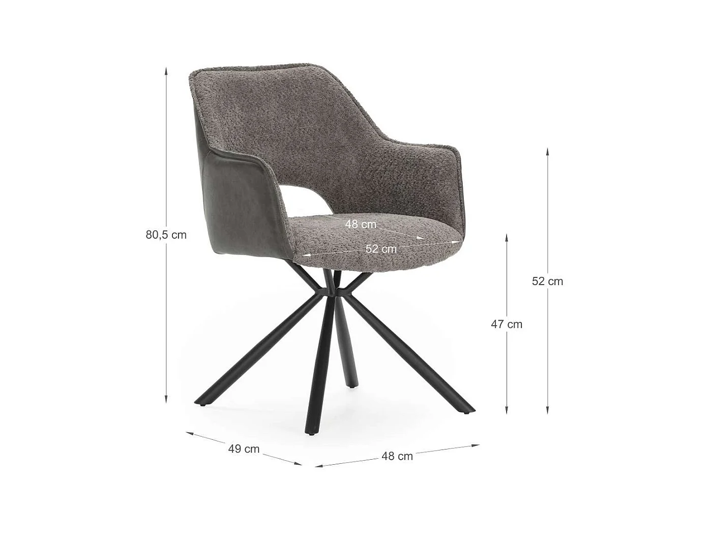 Pack de 2 sillones modelo Oliver tapizado textil gris, 81cm(alto) 60cm(ancho) 62cm(largo)