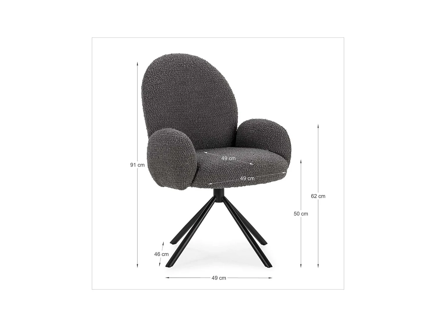 Sillón giratorio modelo Damas con brazos tapizado textil gris oscuro, 89cm(alto) 64cm(anc