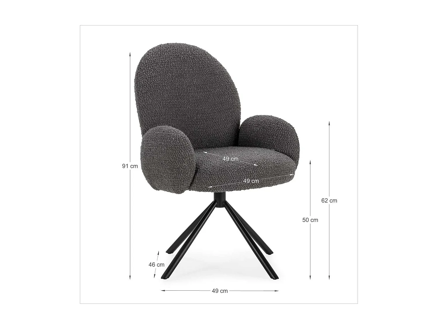 Sillón giratorio modelo Damas con brazos tapizado textil gris oscuro, 89cm(alto) 64cm(anc