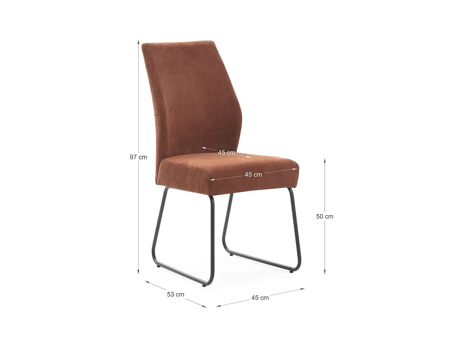 Pack de 4 sillas modelo Alicia tapizado textil teja, 97cm(alto) 45cm(ancho) 62cm(largo)