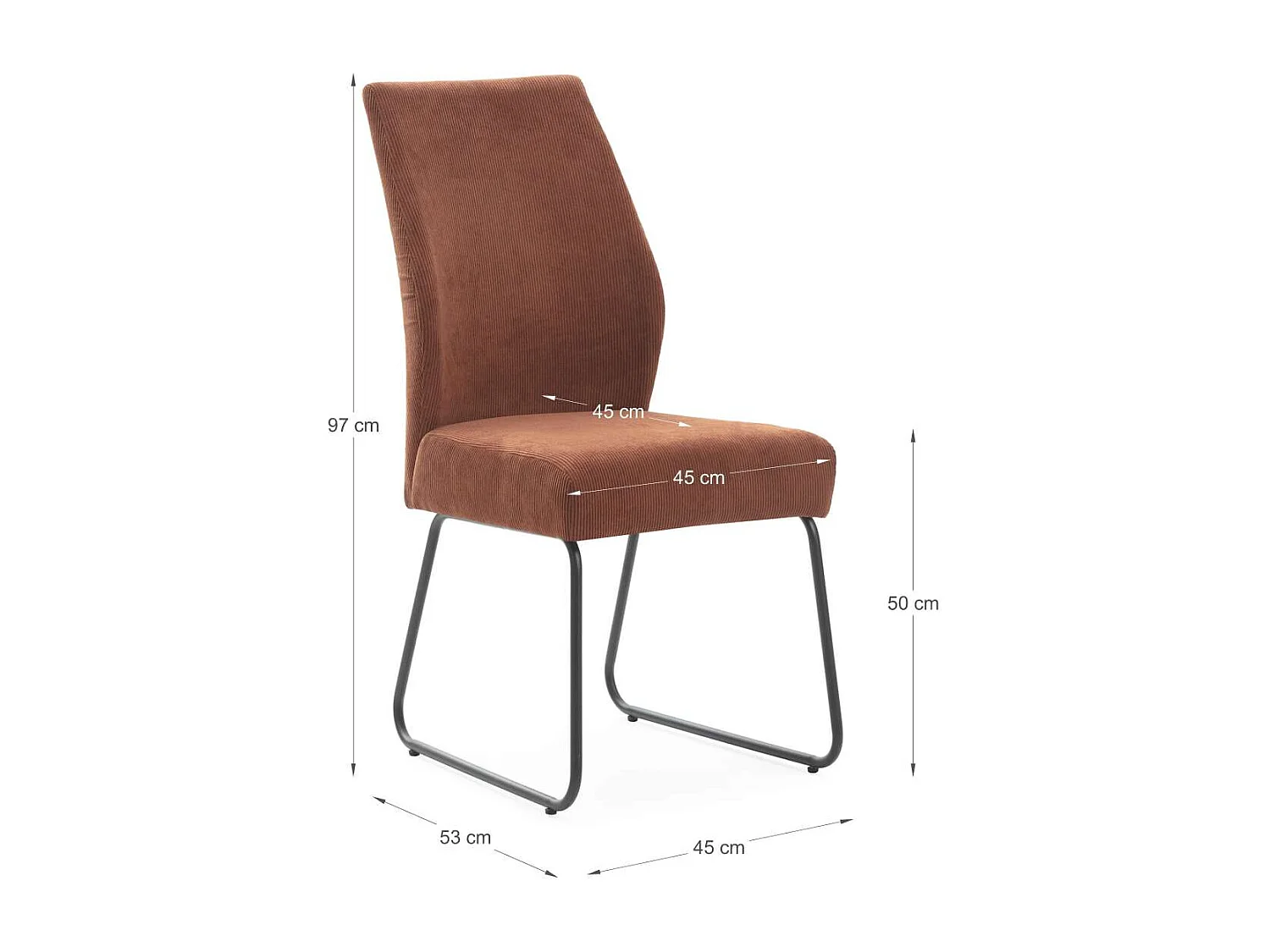 Pack de 4 sillas modelo Alicia tapizado textil teja, 97cm(alto) 45cm(ancho) 62cm(largo)