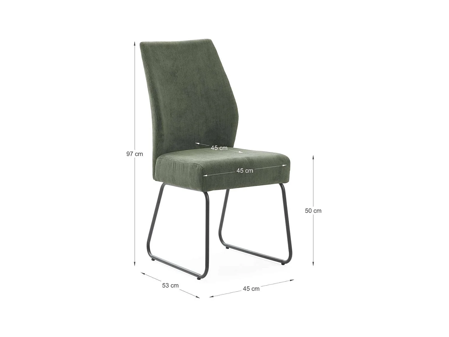 Pack de 4 sillas modelo Alicia tapizado textil verde, 97cm(alto) 45cm(ancho) 62cm(largo)