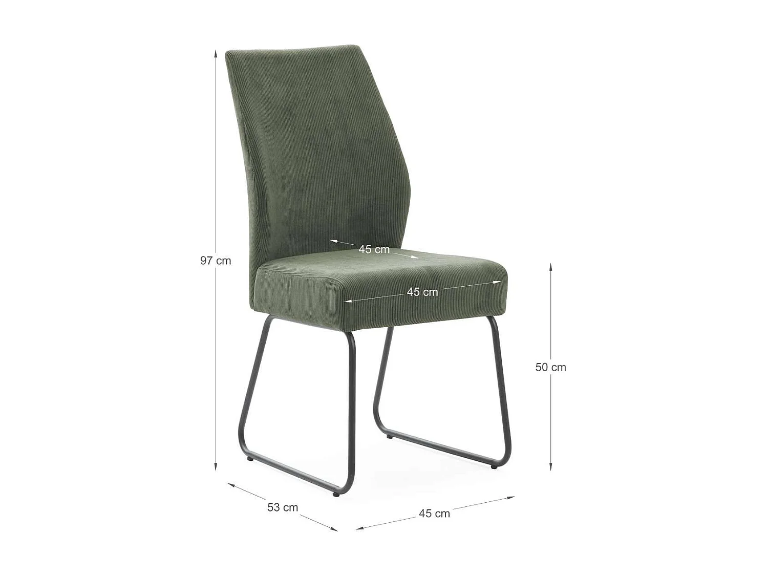 Pack de 4 sillas modelo Alicia tapizado textil verde, 97cm(alto) 45cm(ancho) 62cm(largo)