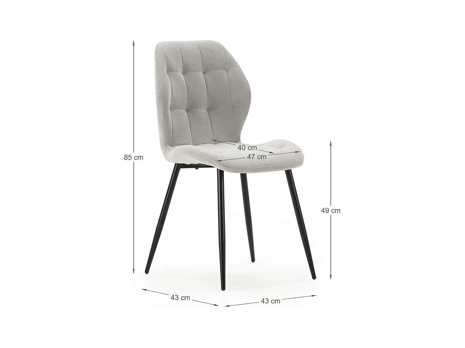 Pack de 4 sillas modelo Duna tapizado textil gris claro, 86cm(alto) 48cm(ancho) 58cm(largo