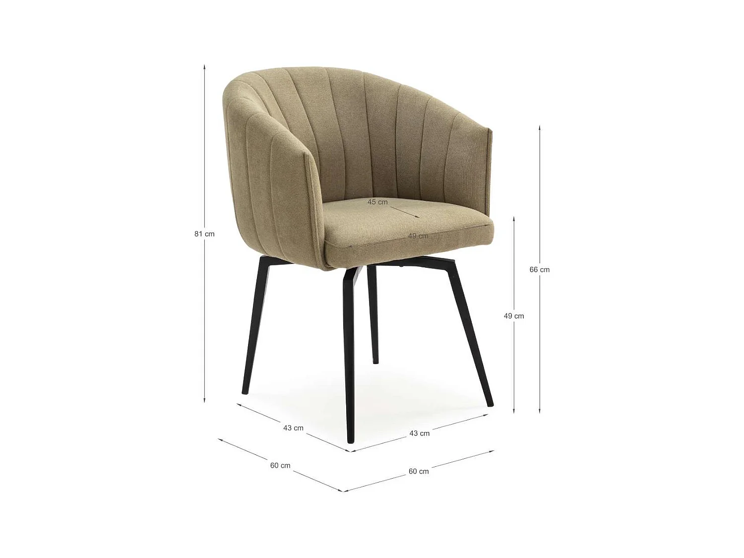 Sillón giratorio modelo Plumeti tapizado textil verde, 81cm(alto) 60cm(ancho) 61cm(largo)