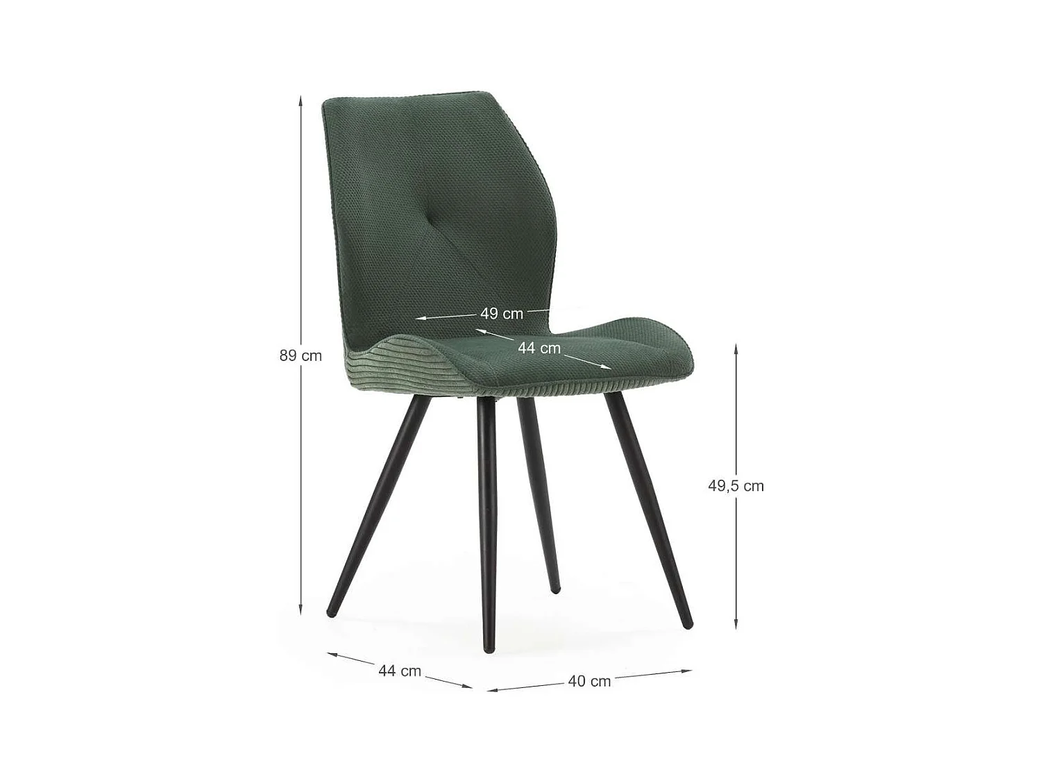 Pack de 2 sillas modelo Adara tapizado textil verde, 91cm(alto) 46cm(ancho) 62cm(largo)