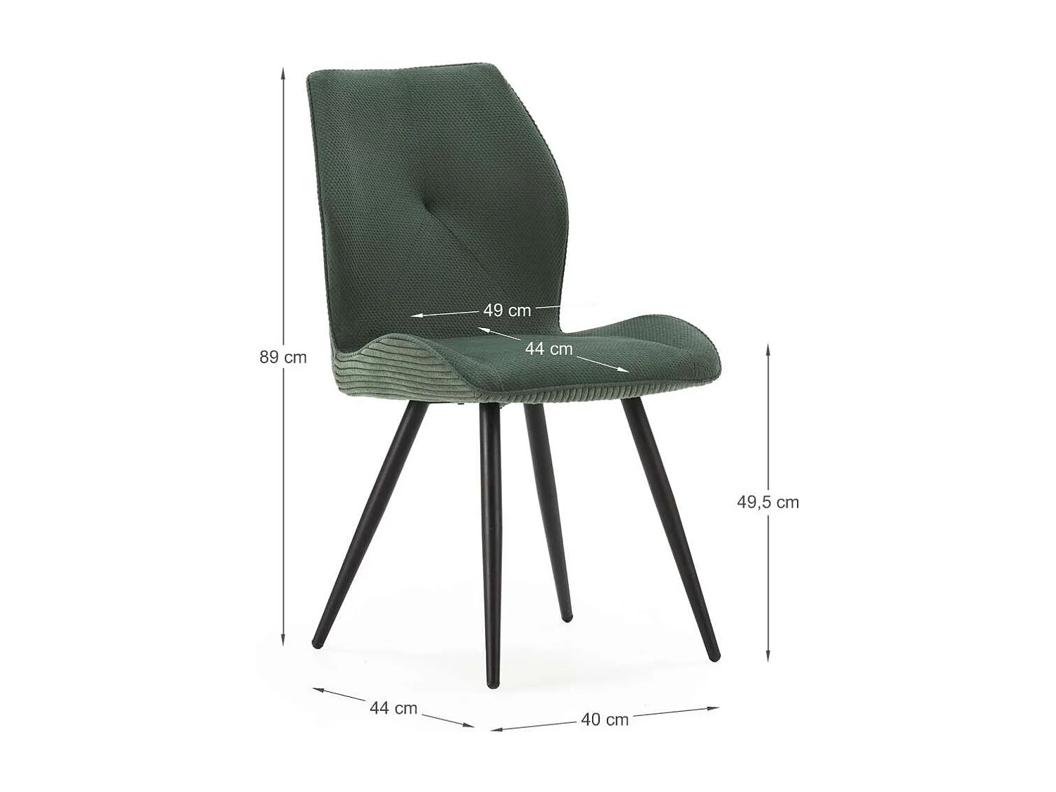 Pack de 2 sillas modelo Adara tapizado textil verde, 91cm(alto) 46cm(ancho) 62cm(largo)