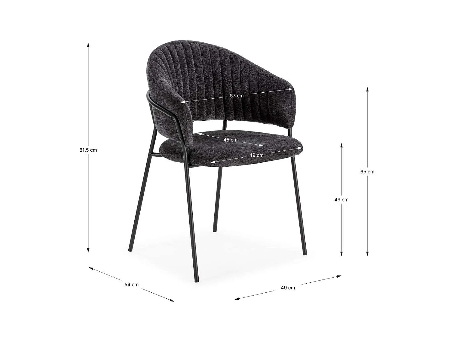 Pack de 2 sillones modelo Lidia tapizado textil gris oscuro, 81.5cm(alto) 54cm(ancho) 57cm