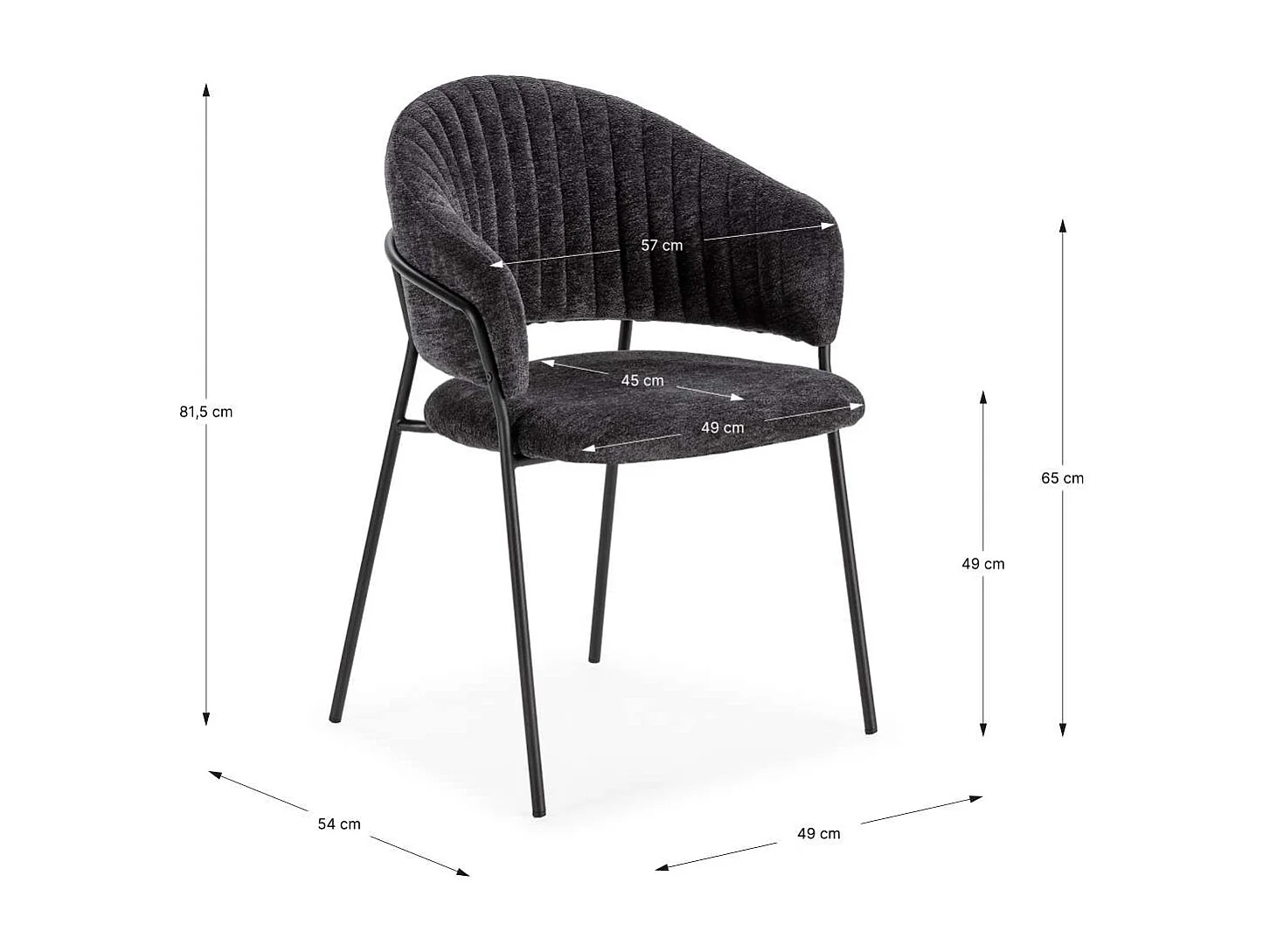 Pack de 2 sillones modelo Lidia tapizado textil gris oscuro, 81.5cm(alto) 54cm(ancho) 57cm
