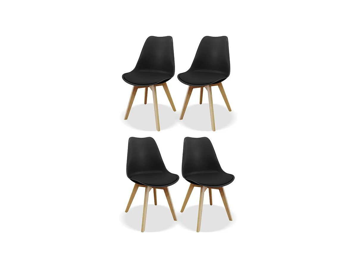 Pack de 4 sillas modelo Osaka tapizadas en polipiel negro, 83cm(alto) 50cm(ancho) 52cm(lar