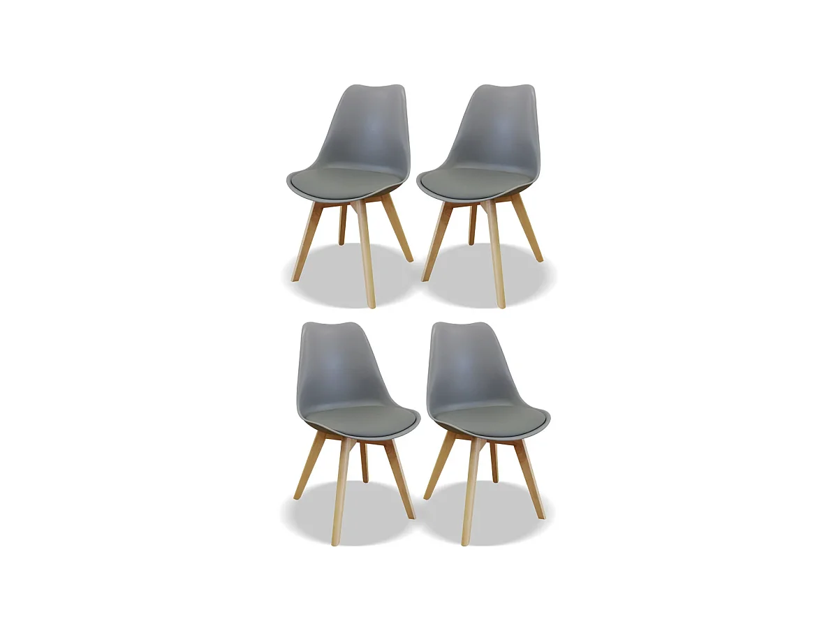 Pack de 4 sillas modelo Osaka tapizadas en polipiel gris, 83cm(alto) 50cm(ancho) 52cm(larg