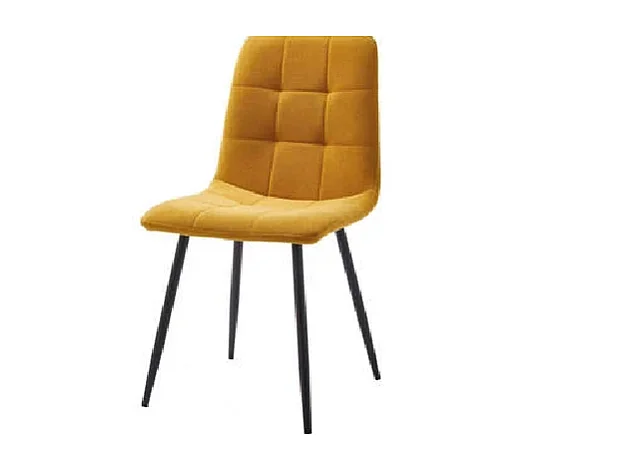 Pack de 4 sillas Benidorm tapizadas en tejido dorado patas negras. 45cm(ancho ) 88cm(altur