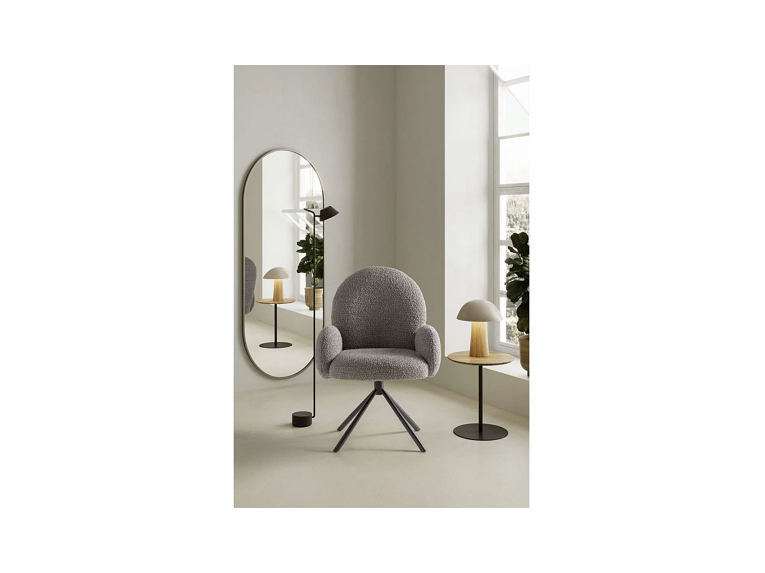 Sillón giratorio modelo Damas con brazos tapizado textil gris claro, 89cm(alto) 64cm(anch